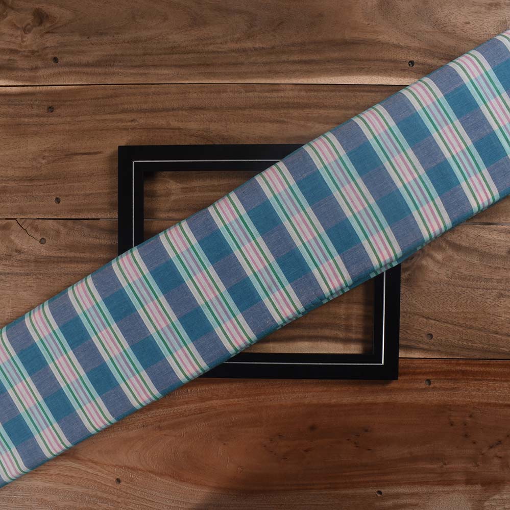 Check Multicolor Pure Cotton 58 GSM Handwoven Fabric