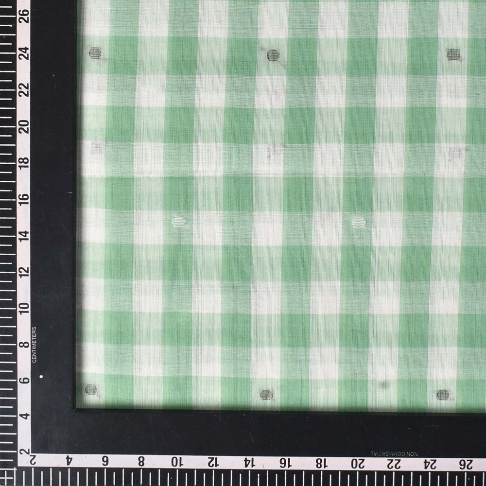 CHECK GREEN WHITE JAMDANI PURE COTTON 60 GSM HANDWOVEN FABRIC