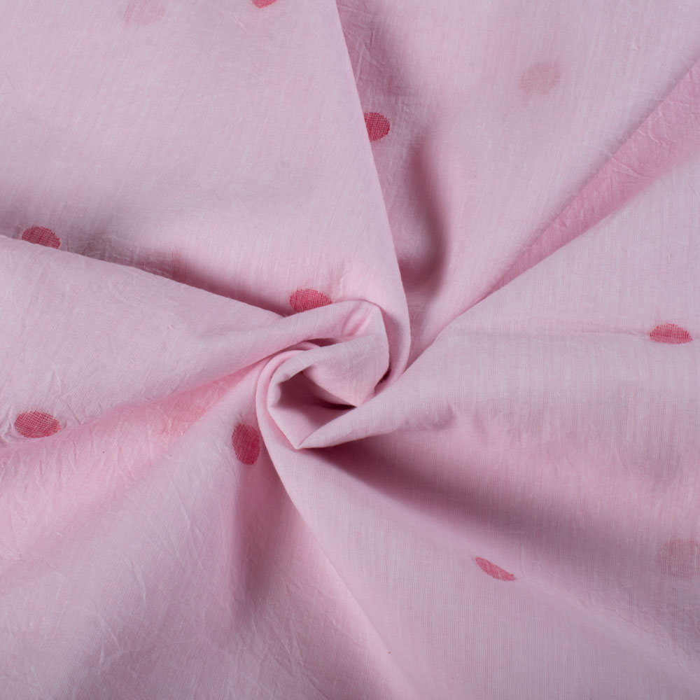 Pink Base Red Curcle Pure Cotton 55 GSM Handwoven Jamdani Fabric