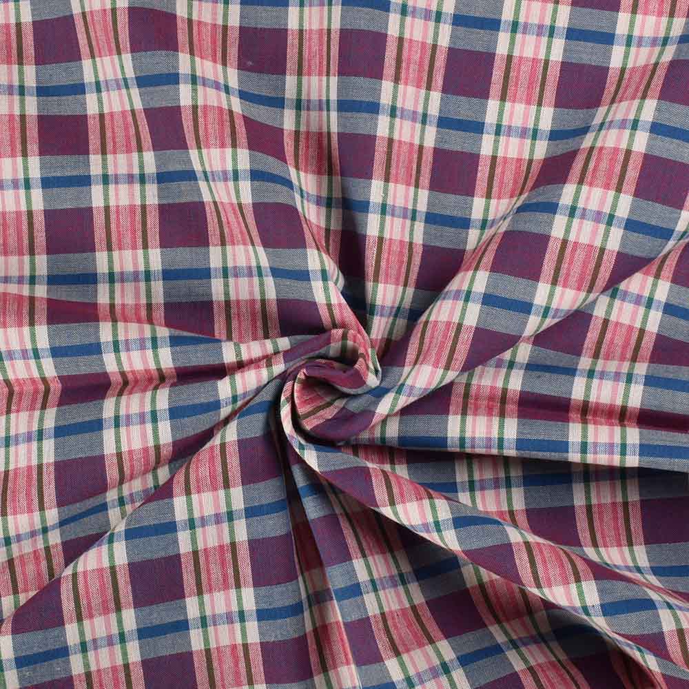 Check Multicolor Pure Cotton 100 GSM Handwoven Fabric 562