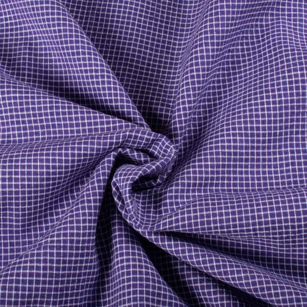 Check Purple & White 85 GSM Pure Cotton Handwoven Fabric