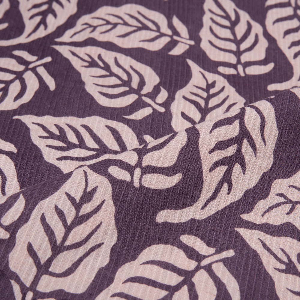 LEAFY PURPLE SCREENPRINTED COTTON KHADI 104 GSM HANDWOVEN FABRIC