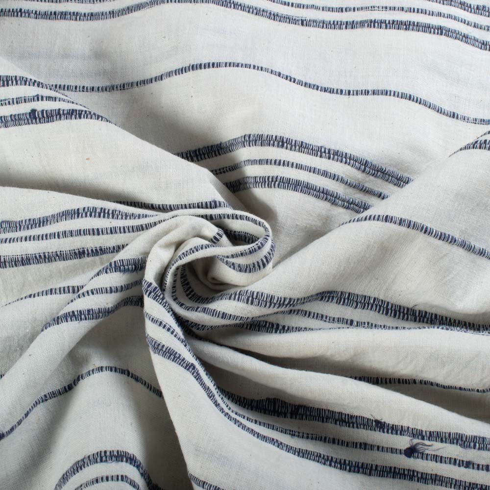Extra Weft White & Nevy Blue Stripe 160 GSM Pure Cotto Handwoven Fabric