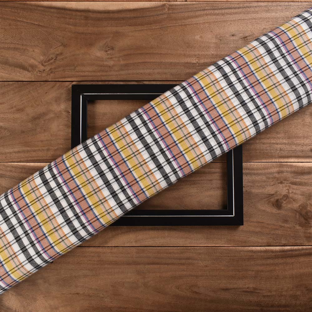 Check Multicolour Pure Cotton 95 GSM Handwoven Fabric 458