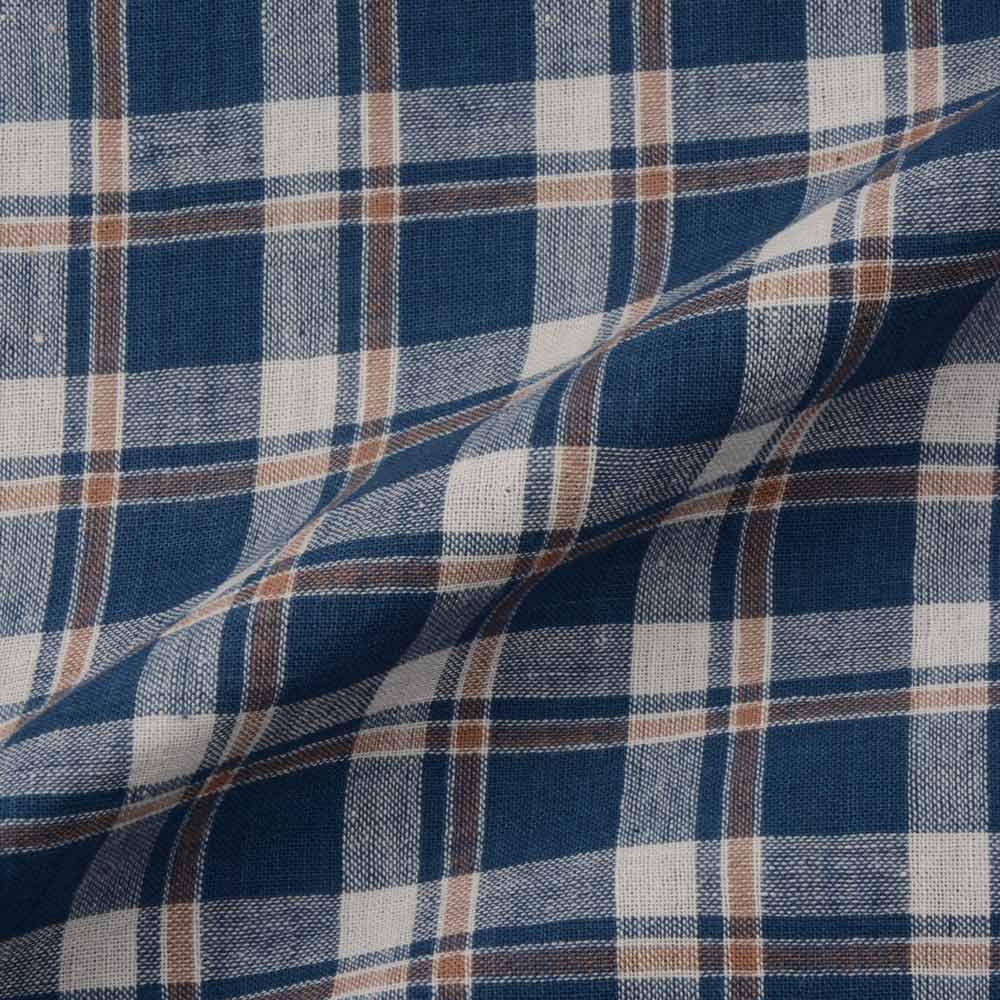 CHECK BLUE PURE COTTON 92 GSM HANDWOVEN FABRIC