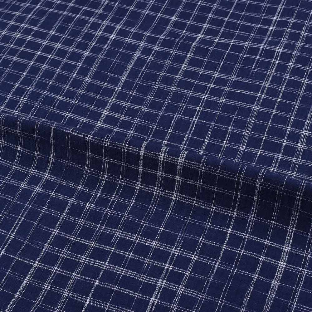 CHECK DARK BLUE PURE COTTON 100 GSM HANDWOVEN FABRIC