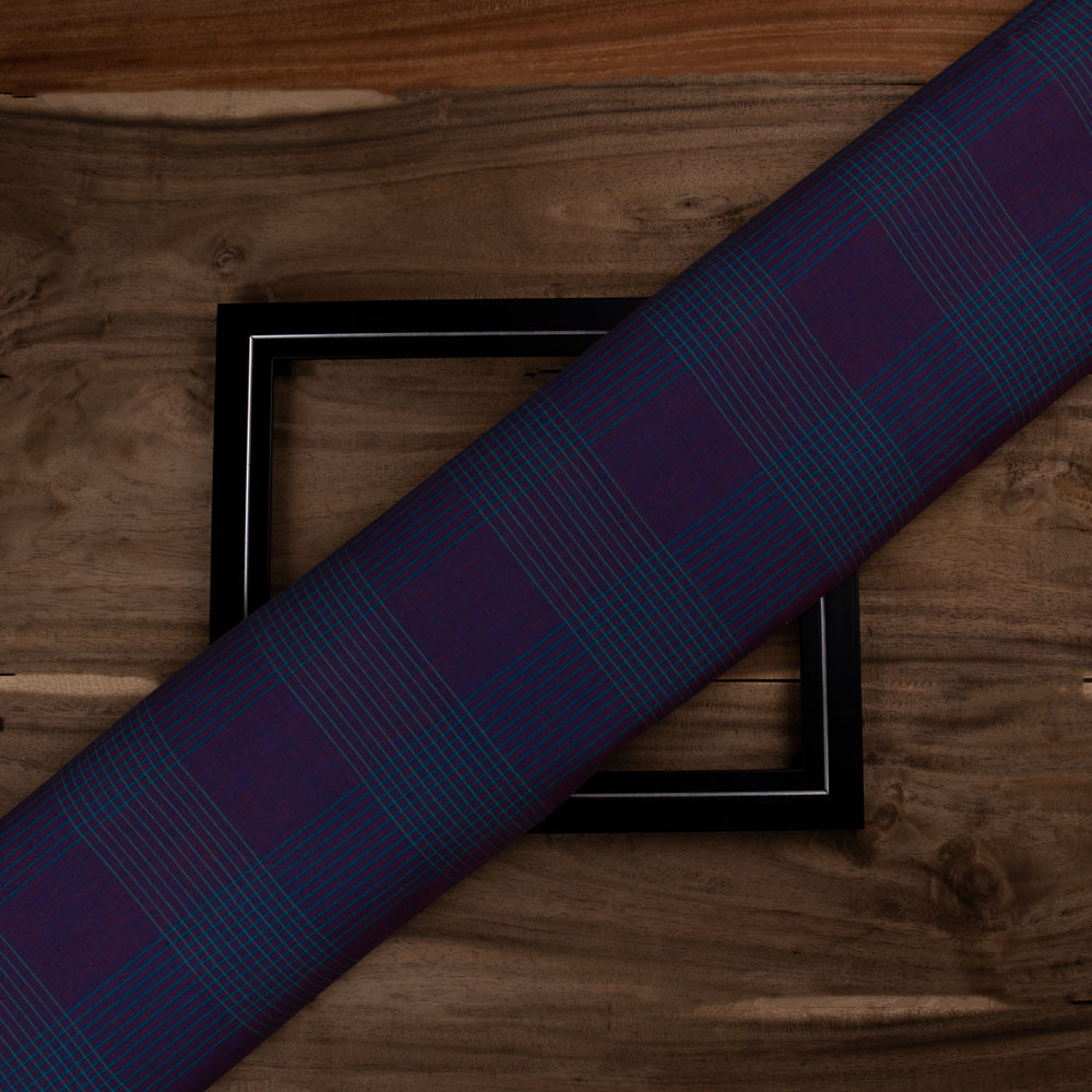 Check Purple Pure Cotton 86 GSM Handwoven Fabric