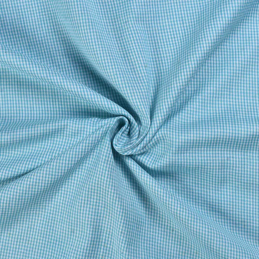 Check Light Blue Pure Cotton 77 GSM Handwoven Fabric