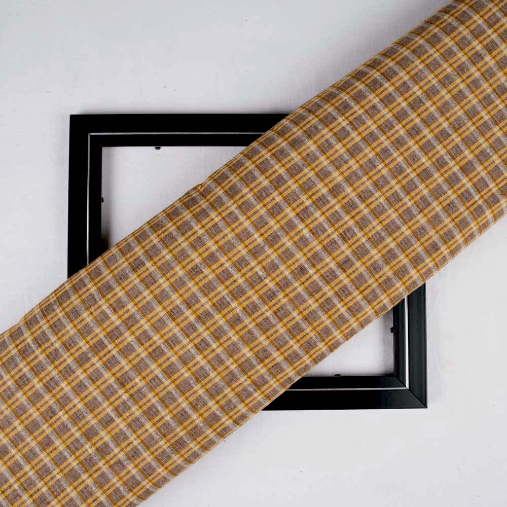 CHECK BROWN COTTON 115 GSM HANDWOVEN FABRIC