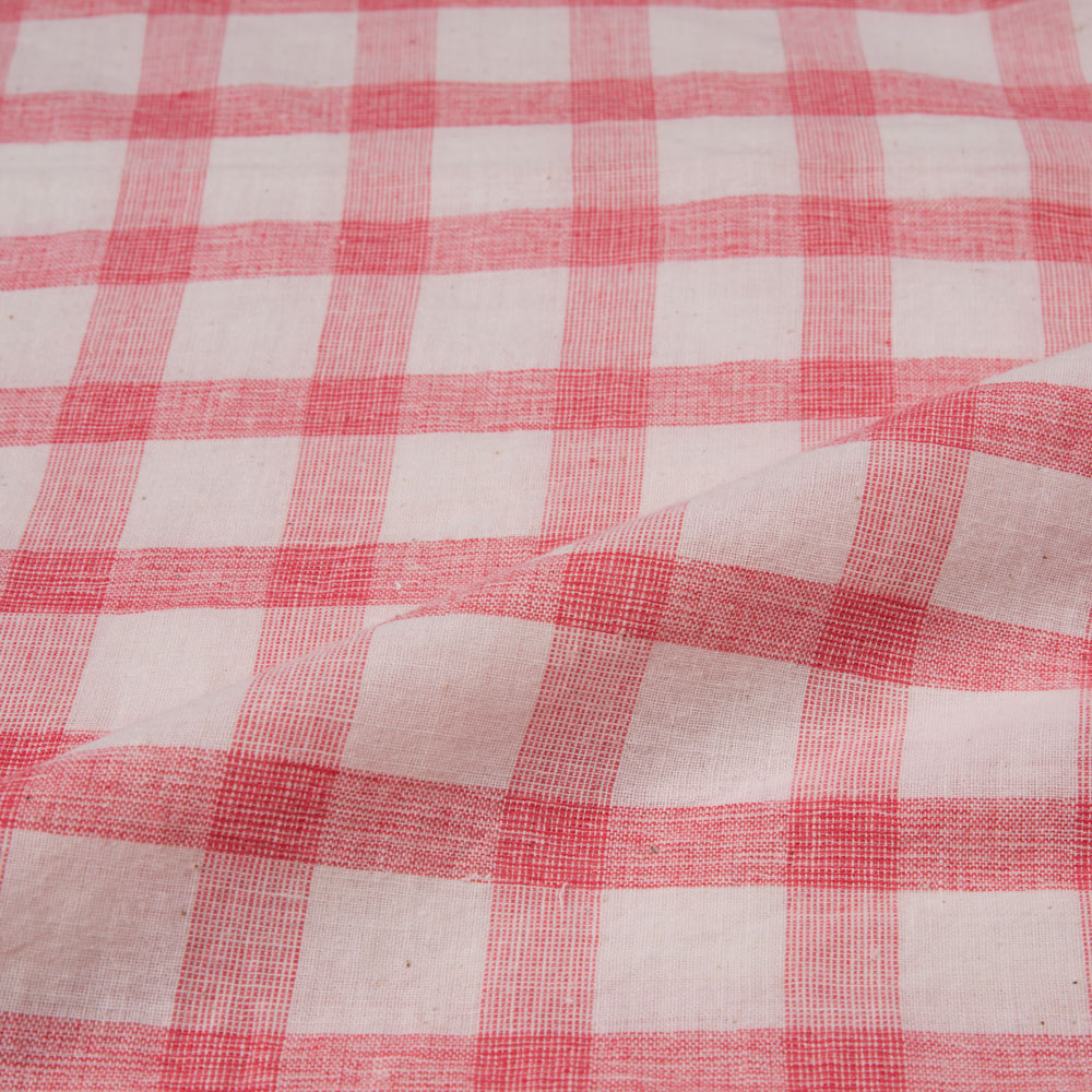 CHECK RED & WHITE PURE COTTON 102 GSM HANDWOVEN FABRIC