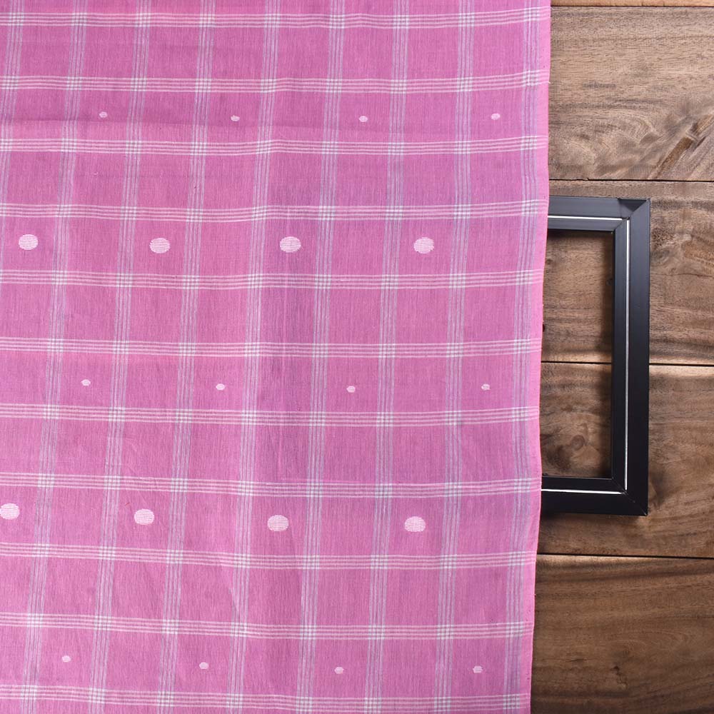 CHECK PINK JAMDANI PURE COTTON 70 GSM HANDWOVEN FABRIC 287