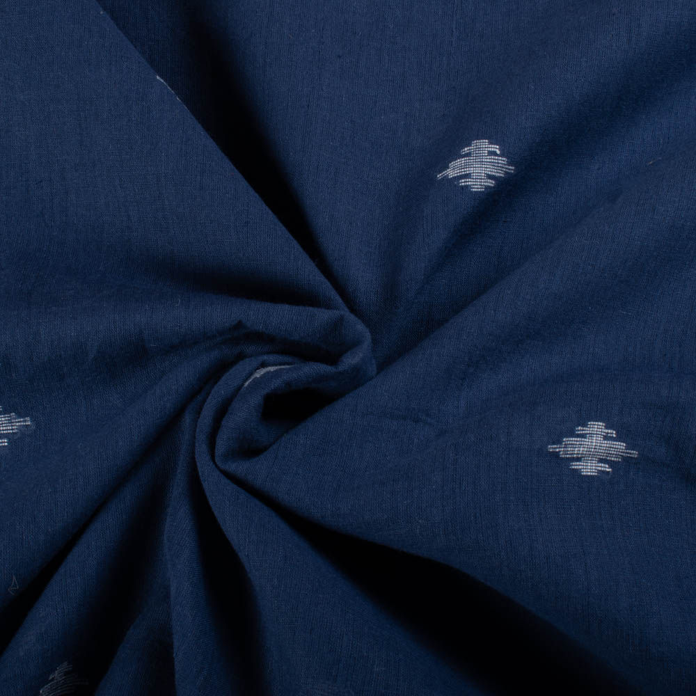 Blue Base Geometric Pure Cotton 55 GSM Handwoven Jamdani Fabric