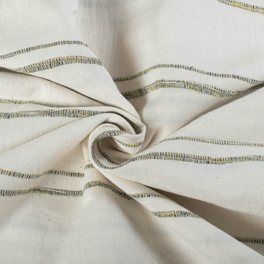Extra Weft White & Yellowish Black Stripe Pure Cotton 130 GSM Handwoven Fabric