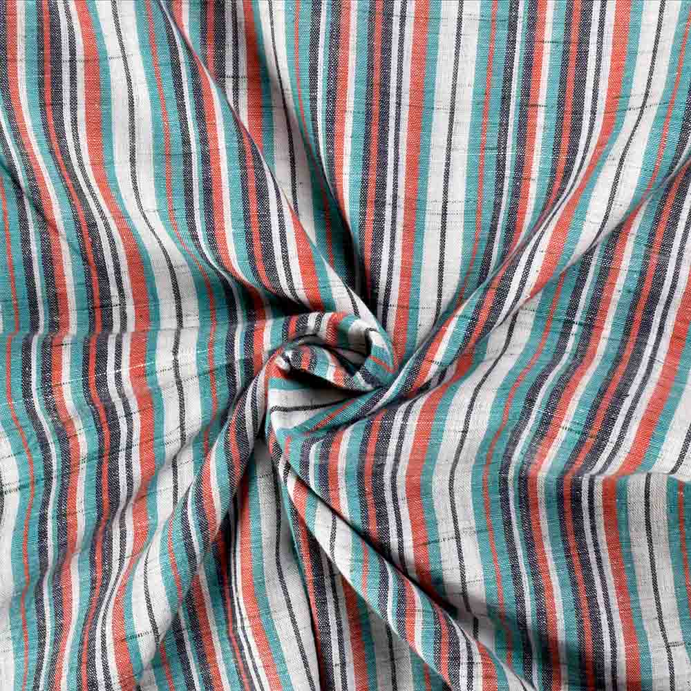 Stripe Multicolor Futki Khadi Cotton 85 GSM Handwoven Fabric