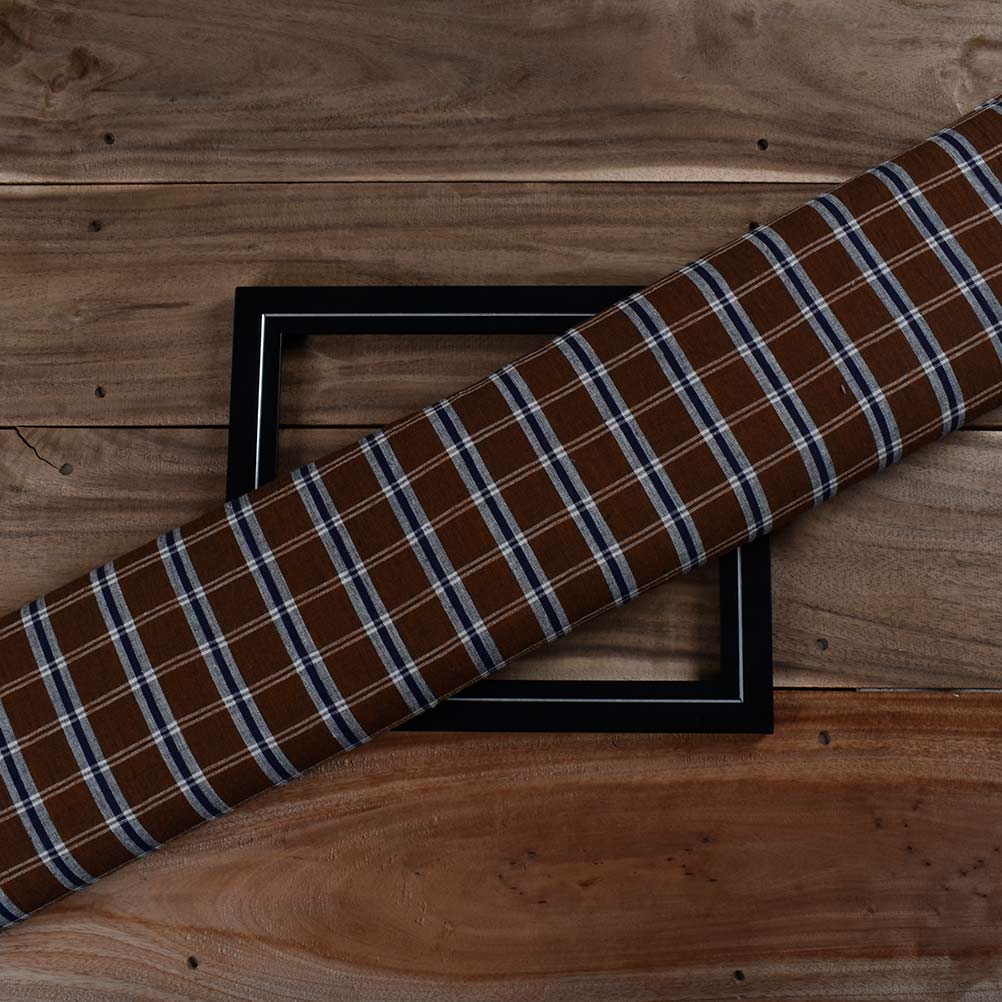 Check Brown Pure Cotton 102 GSM Handwoven Fabric 343