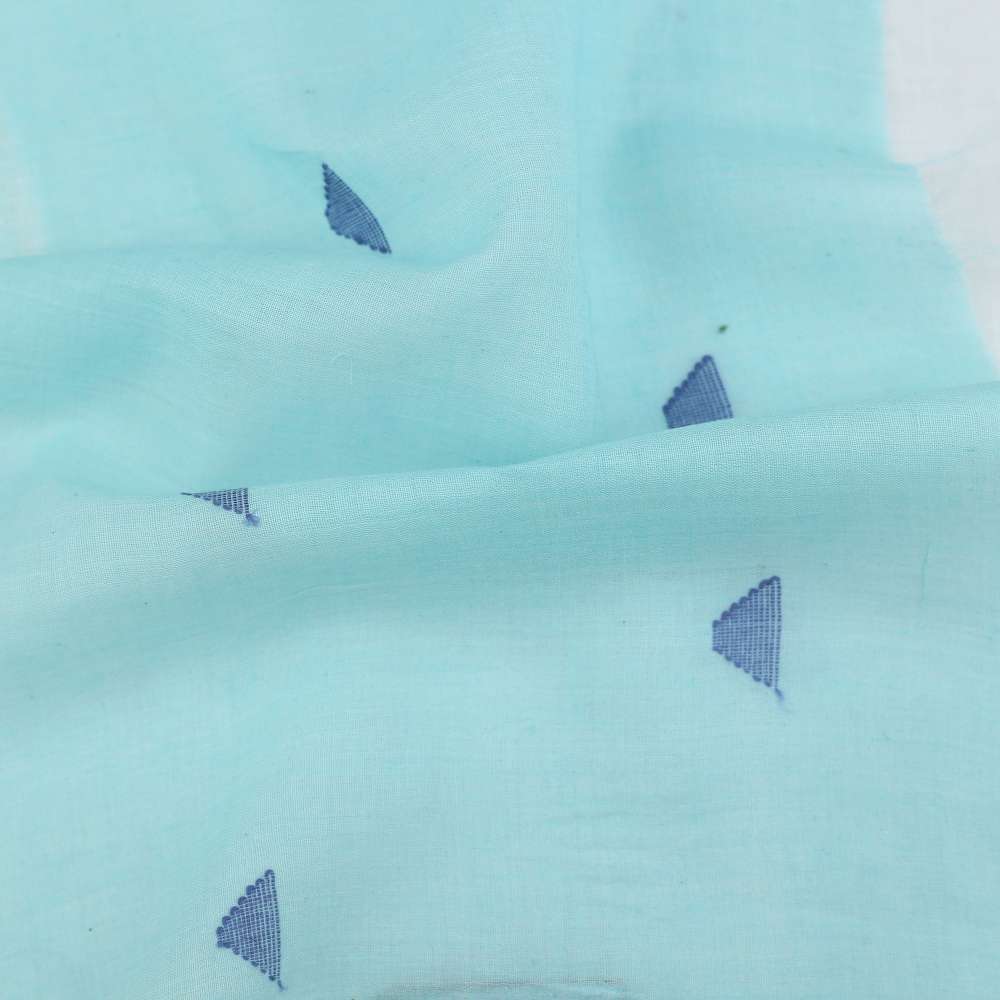 GEOMETRIC LIGHT BLUE JAMDANI PURE COTTON 55 GSM FABRIC 76