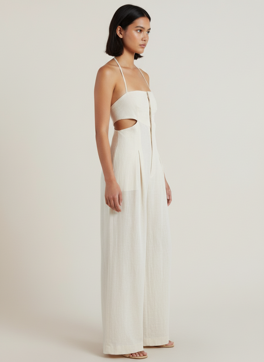 Halter Tie Jumpsuit With Waist Cutouts