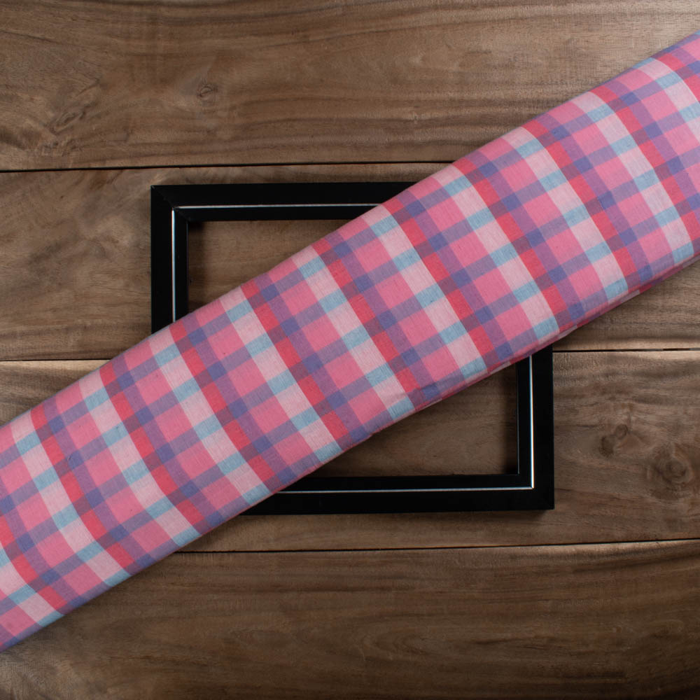 Multicolour Check Pure Cotton 80 GSM Handwoven Fabric 796