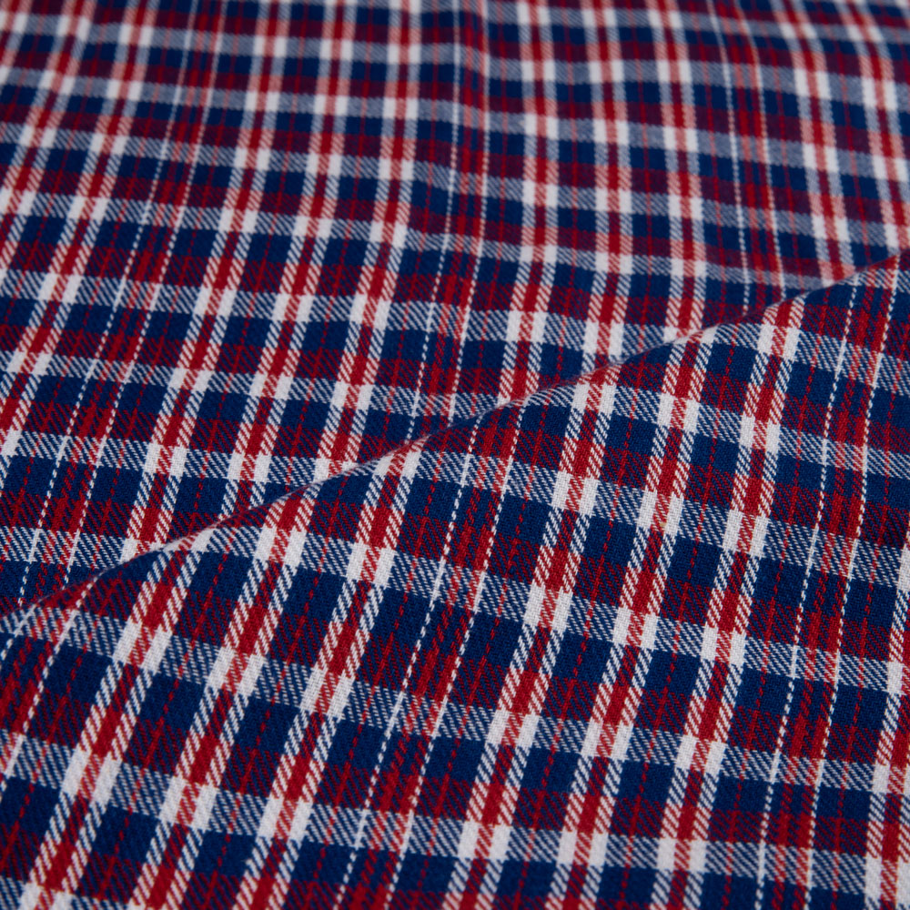 CHECK TWILL RED BLUE COLOUR PURE COTTON 113 GSM HANDWOVEN FABRIC