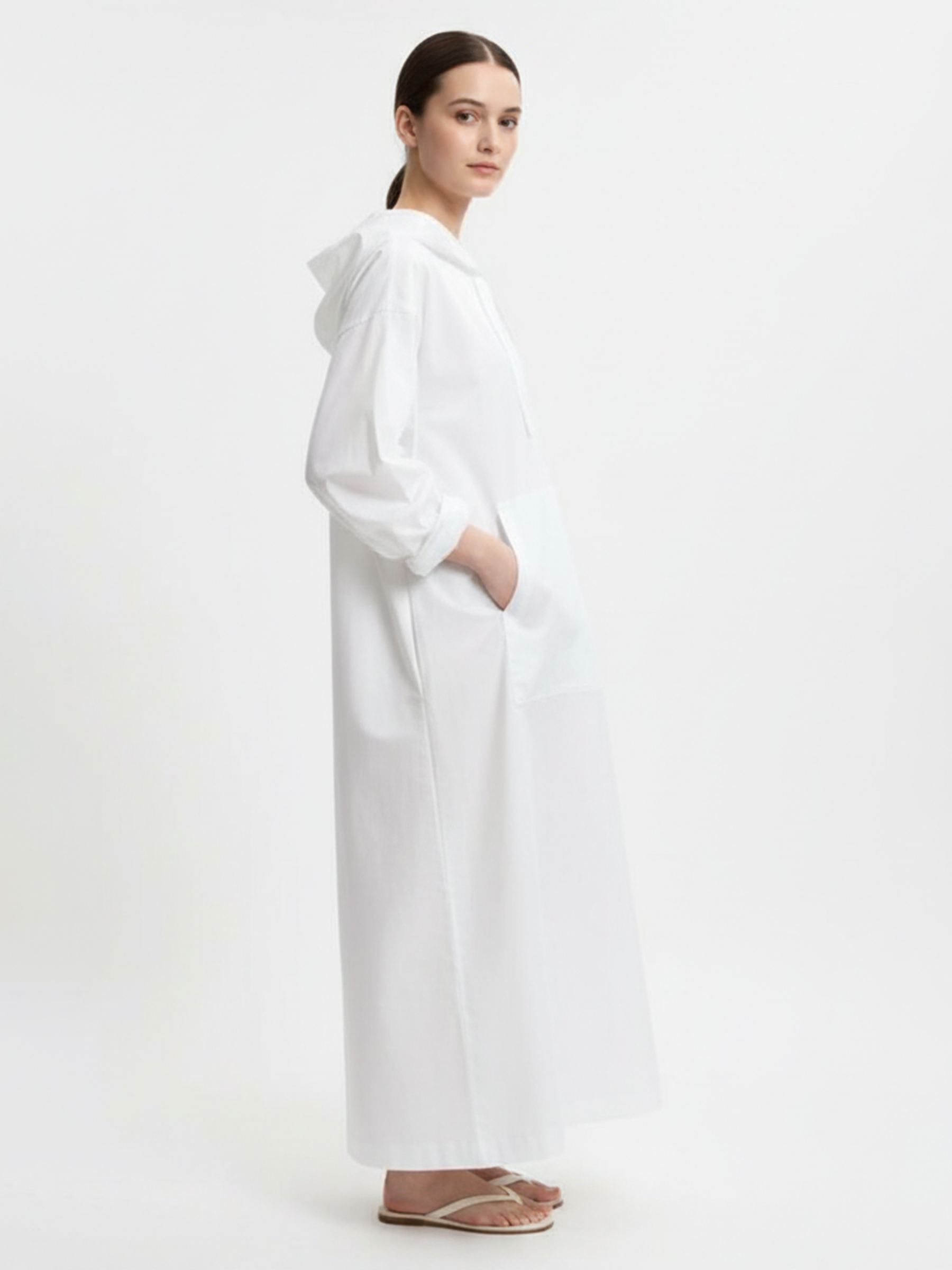 Side Slit Hooded Long Dress