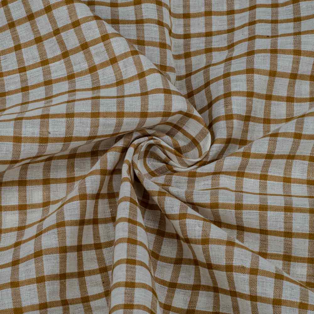 Check Brown & White Pure Cotton 65 GSM Handwoven Fabric