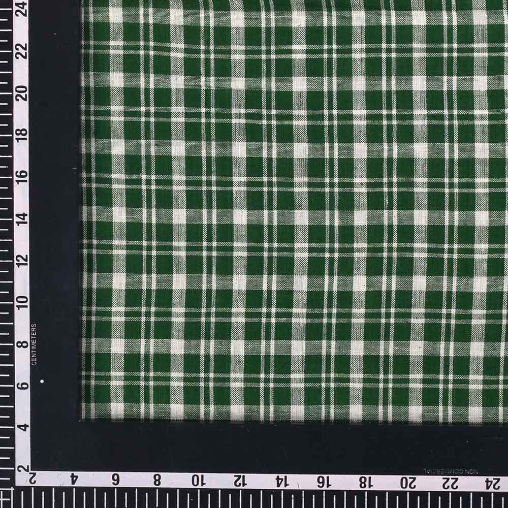 CHECK DARK GREEN PURE COTTON 115 GSM HANDWOVEN FABRIC