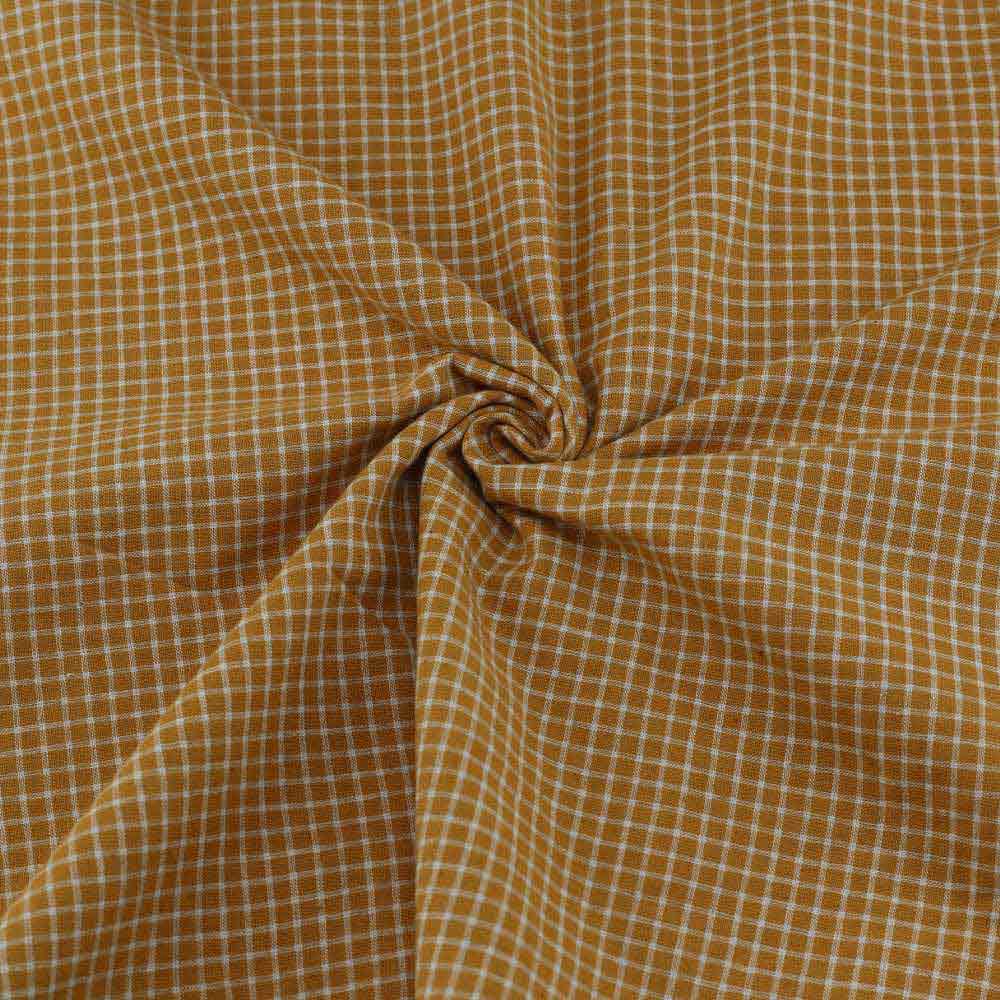 Check Mustard Yellow Pure Cotton 96 GSM Handwoven Fabric