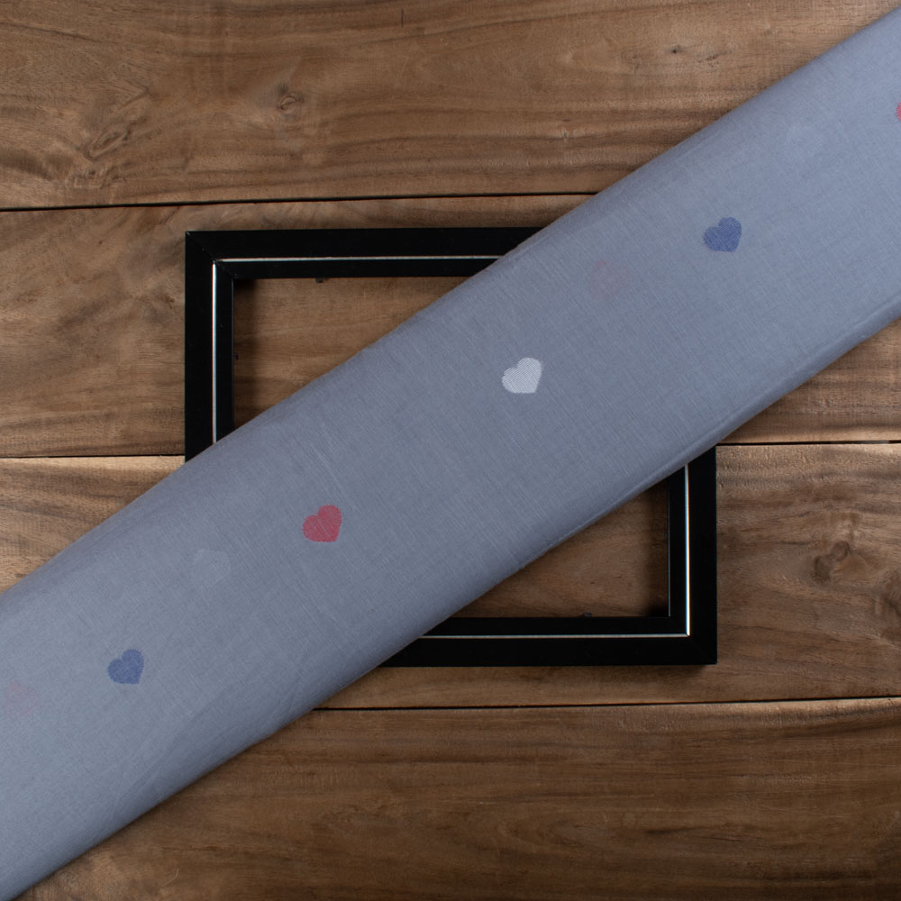 Steel Blue Base Heart Guti Pure Cotton 60 GSM Handwoven Jamdani Fabric