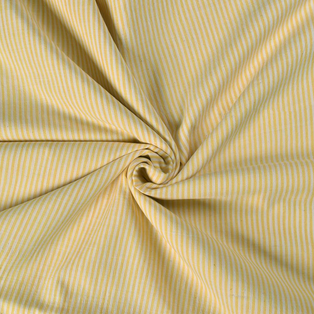 Stripe Yellow & White Pure Cotton 87 GSM Handwoven Fabric