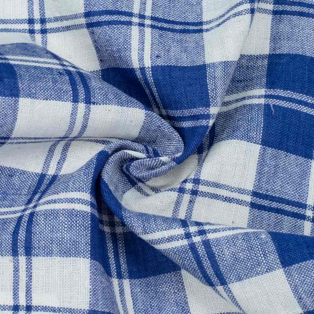 Check Blue & White Pure Cotton 105 GSM Handwoven Fabric 18