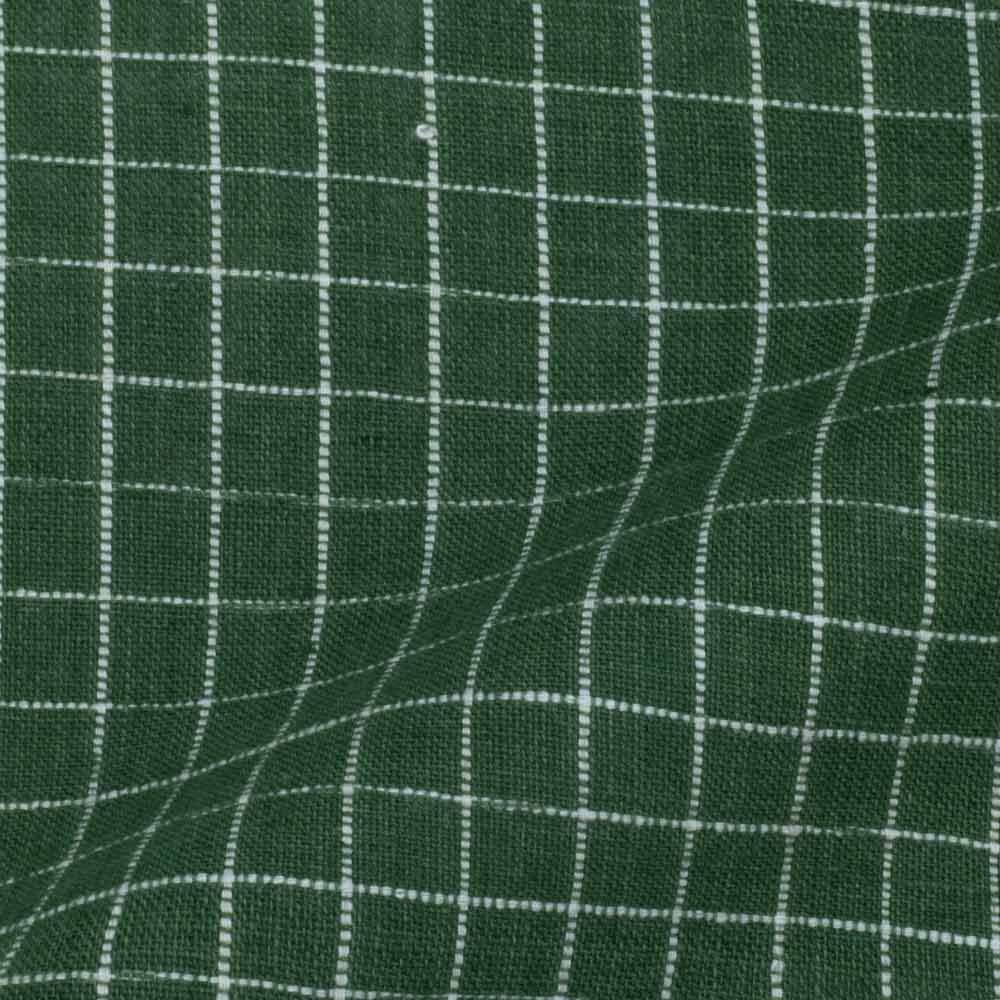 Check Dark Green Khadi Cotton 90 GSM Handwoven Fabric
