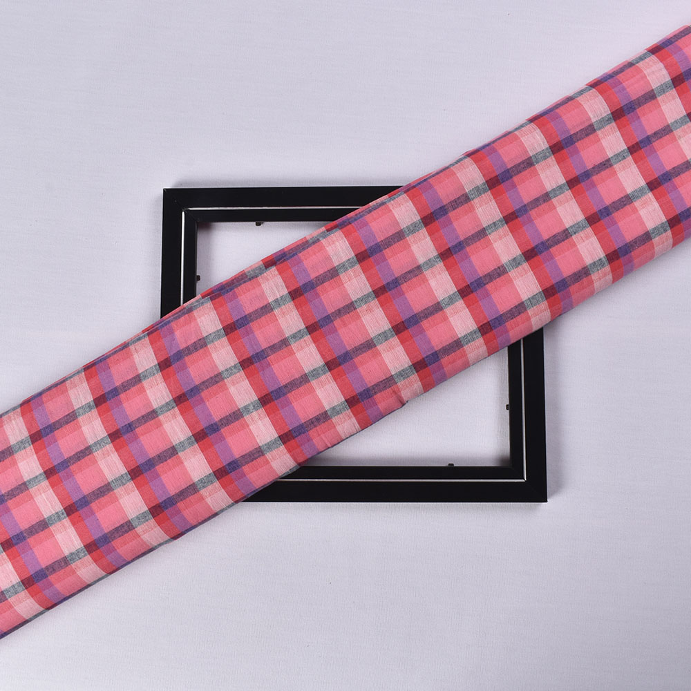 Check Multicolor Pure Cotton 90 GSM Handwoven Fabric 587