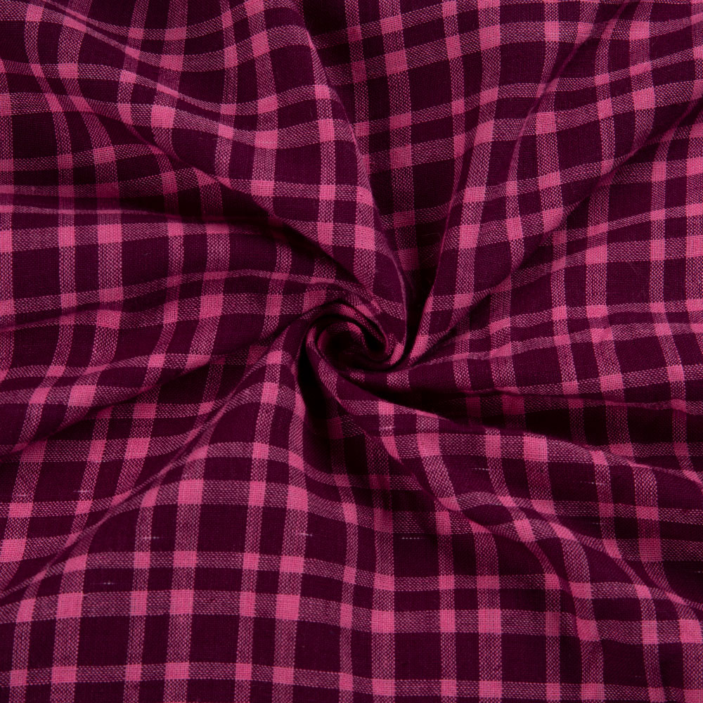 Check Pink Khadi Cotton 98 GSM Handwoven Fabric