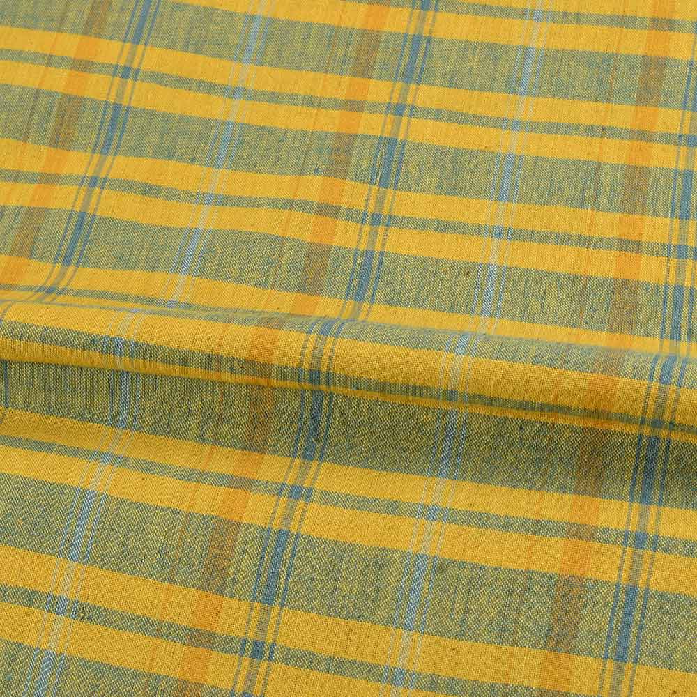 CHECK YELLOW & GREEN PURE COTTON 95 GSM HANDWOVEN FABRIC