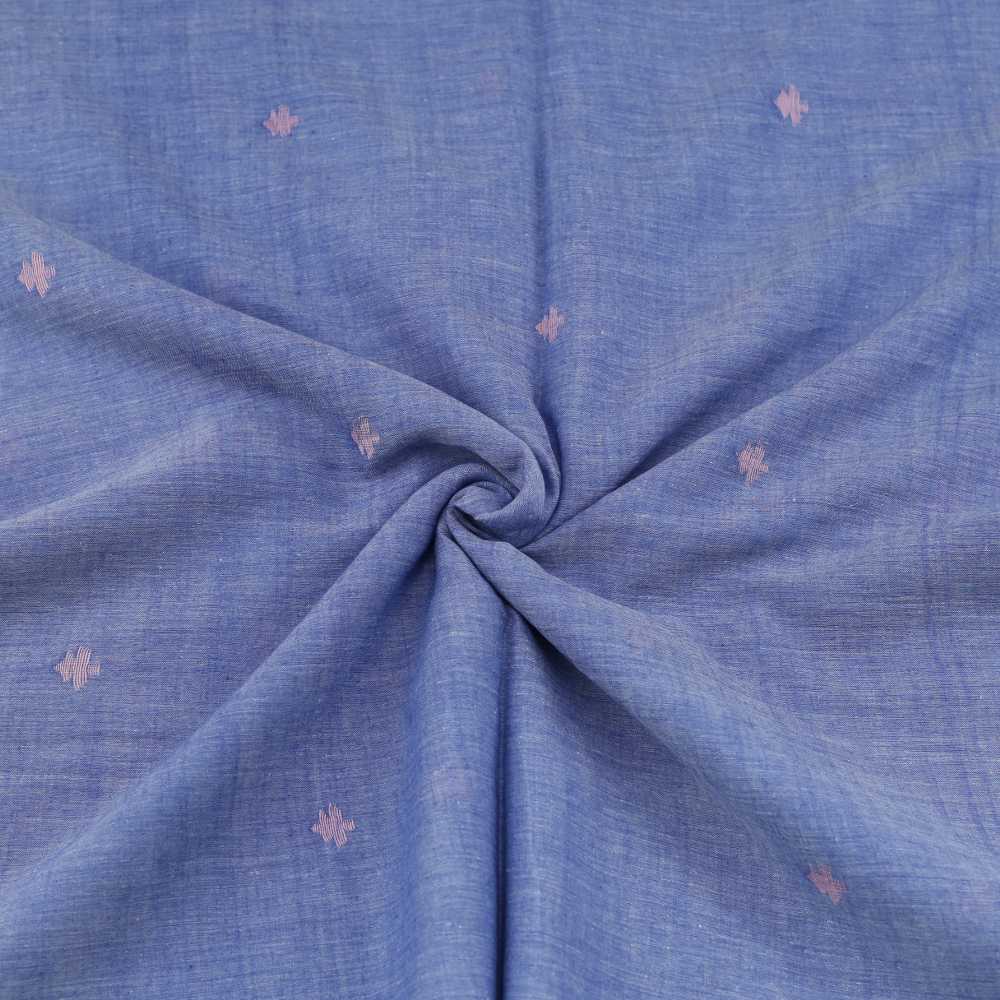 Geometric Blue Jamdani Pure Cotton 55 GSM Fabric 100