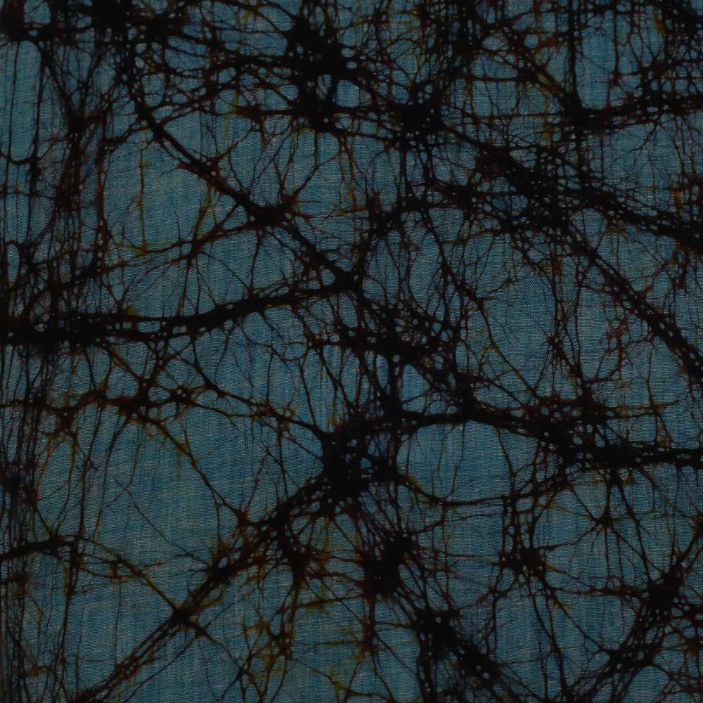Abstract Blue Grey Batik Khadi Cotton 62 GSM Fabric - Hand Printed