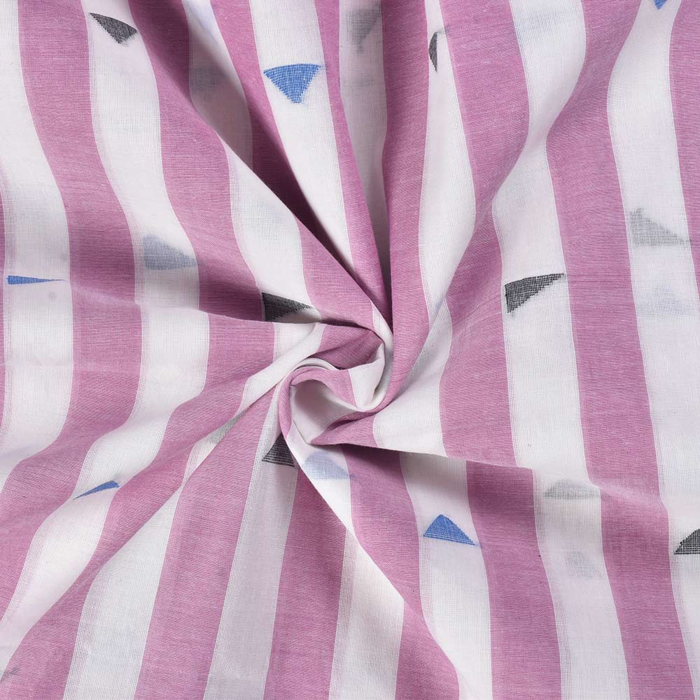 Stripe Pink & White Geometric Jamdani Pure Cotton 56 GSM Handwoven Fabric