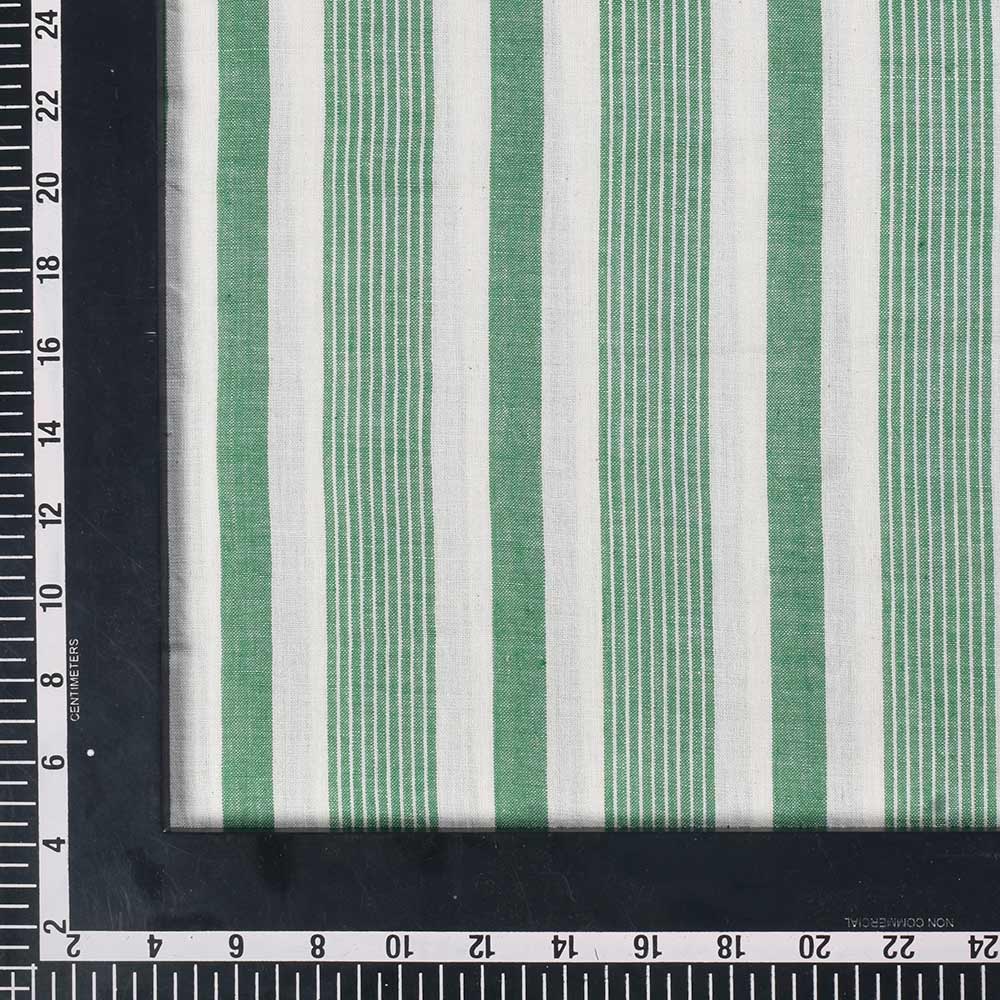 STRIPE GREEN & WHITE PURE COTTON 90 GSM HANDWOVEN FABRIC