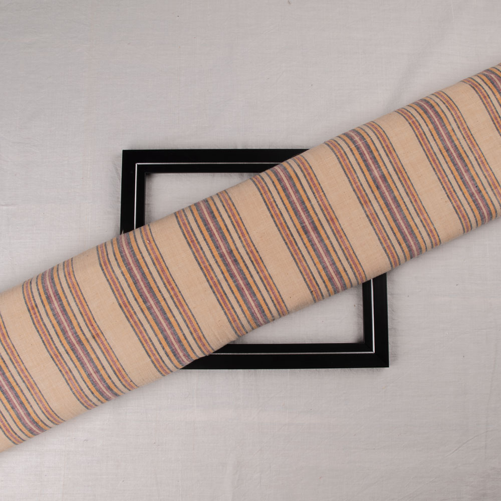 Stripe Beige Pure Khadi 125 GSM Handspun & Handwoven Fabric