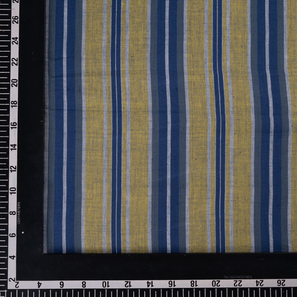 STRIPE YELLOW & BLUE PURE COTTON 88 GSM HANDWOVEN FABRIC