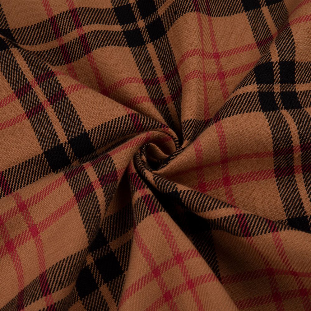 Check Twill Brown Pure Cotton 168 GSM Handwoven Fabric