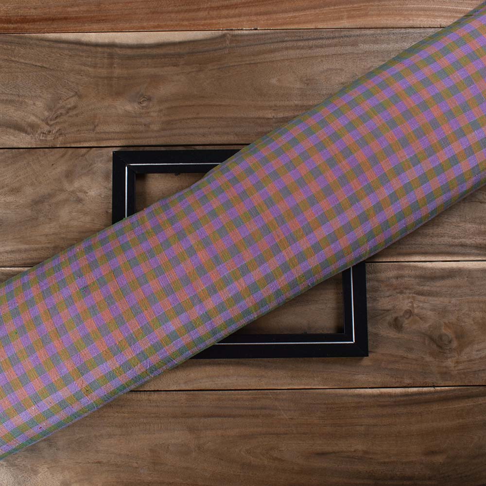 Check Cross Color Pure Khadi 127 GSM Handwoven Fabric