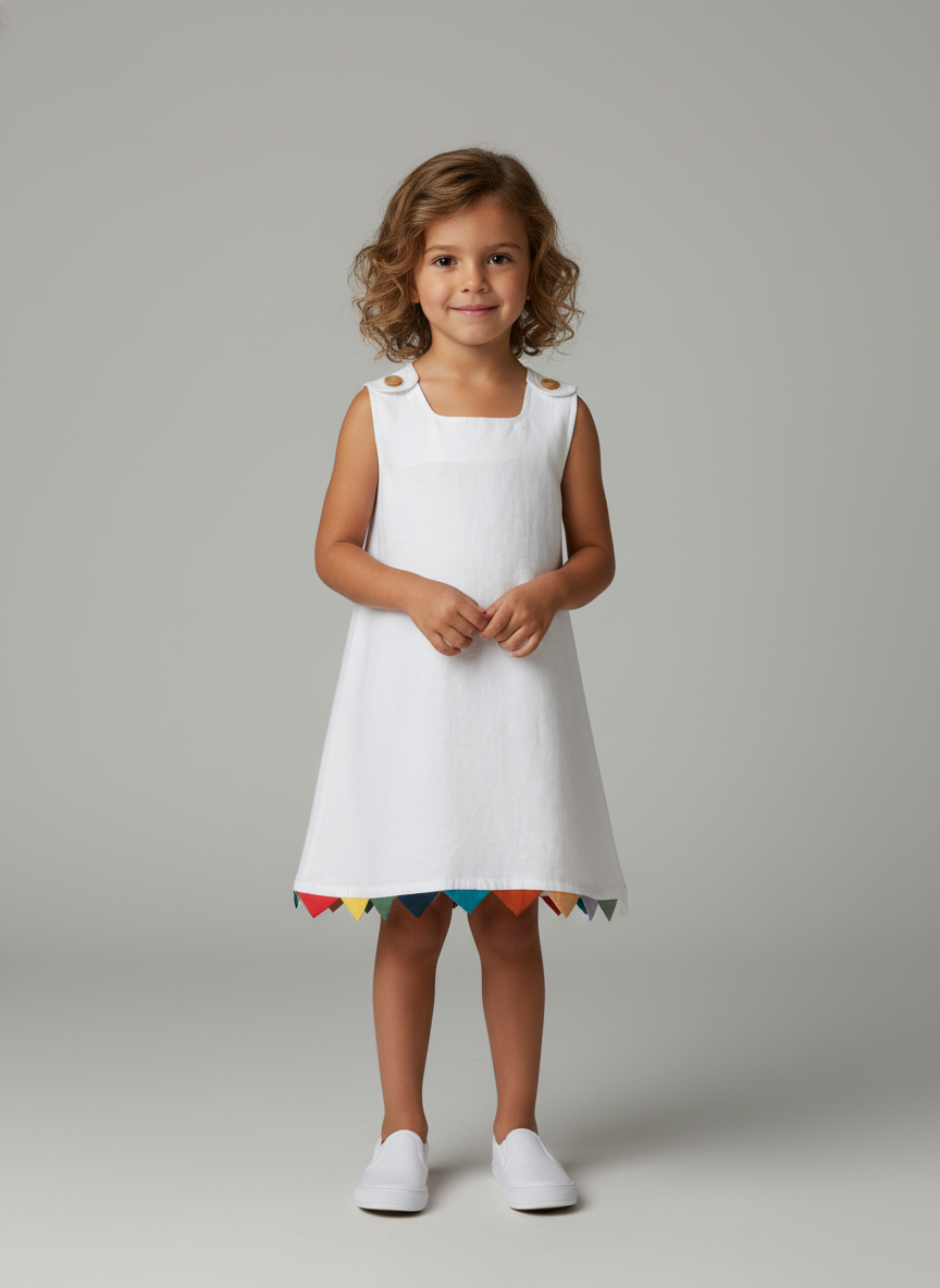Kids Short Dress with Multicoloured Tassel Embellishment