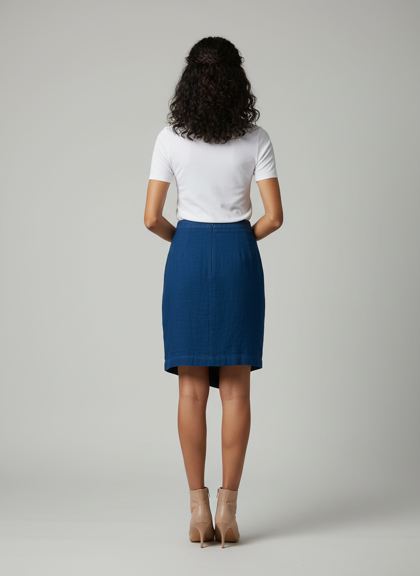 Knee Length Pencil Skirt- Side Single Button- Asymmetrical