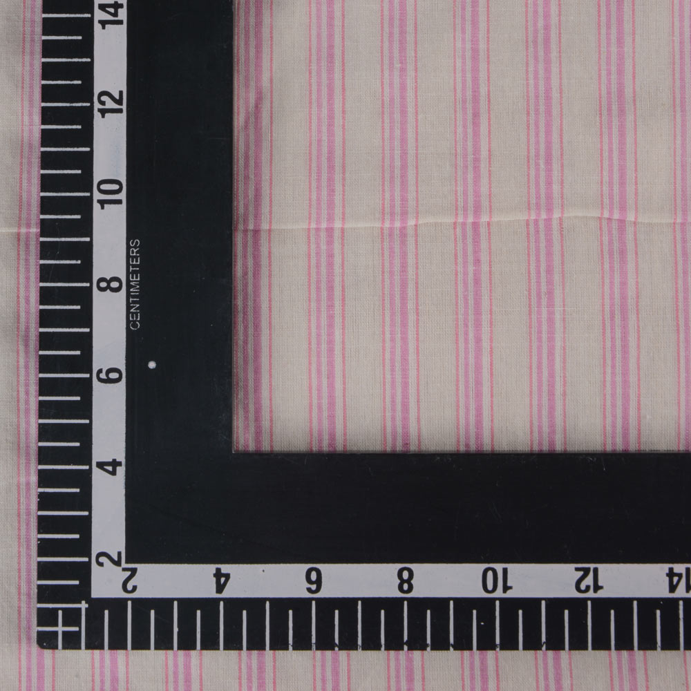 STRIPE PINK & CREAM PURE COTTON 60 GSM HANDWOVEN FABRIC