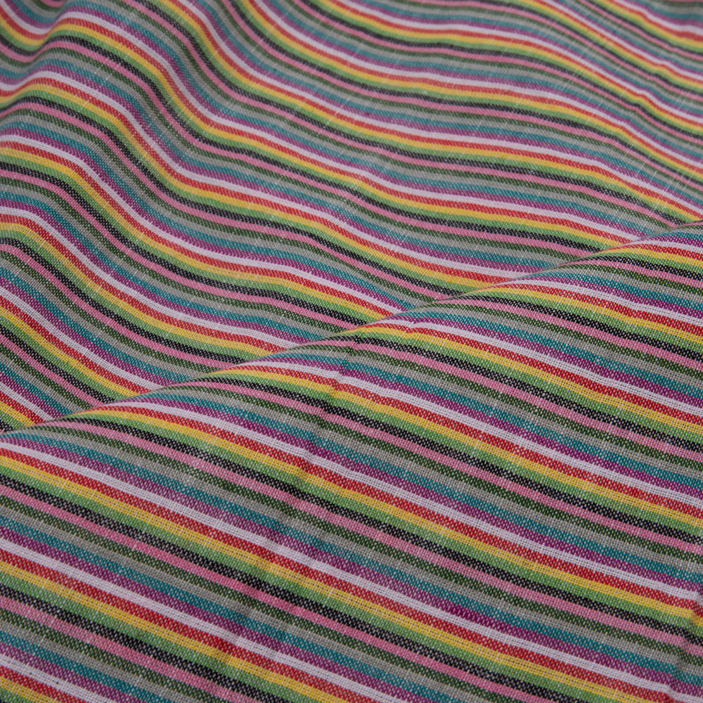 STRIPE MULTICOLOUR PURE COTTON 100 GSM HANDWOVEN FABRIC