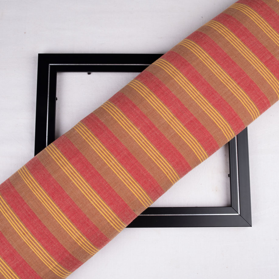Stripe Red & Brown Pure Cotton 77 GSM Handwoven Fabric