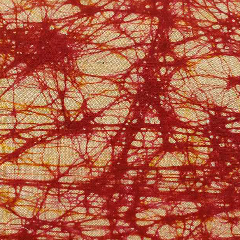 Abstract Yellow Red Batik Cotton Khadi 112 GSM Fabric - Hand Printed