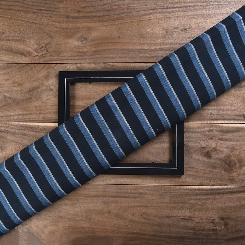 Stripe Blue & Black Pure Cotton 98 GSM Handwoven Fabric