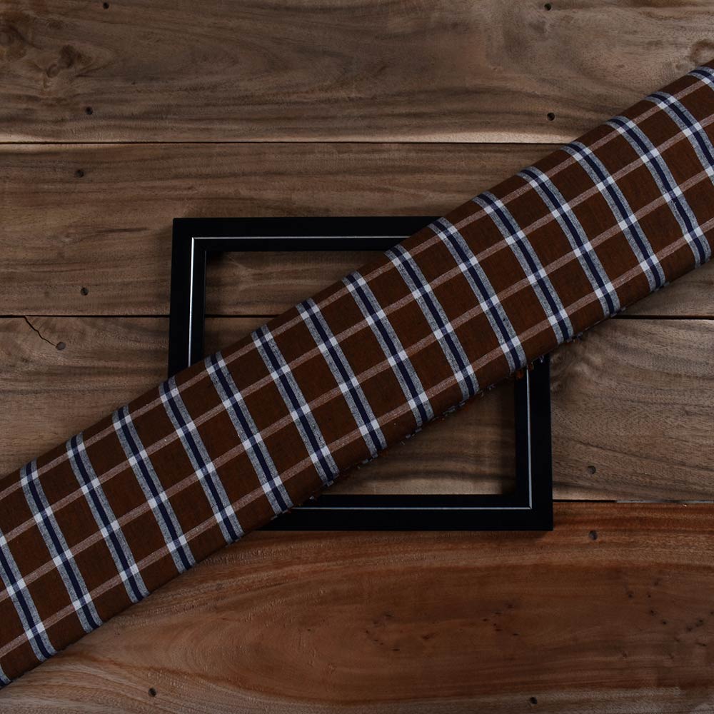 Check Brown Pure Cotton 102 GSM Handwoven Fabric